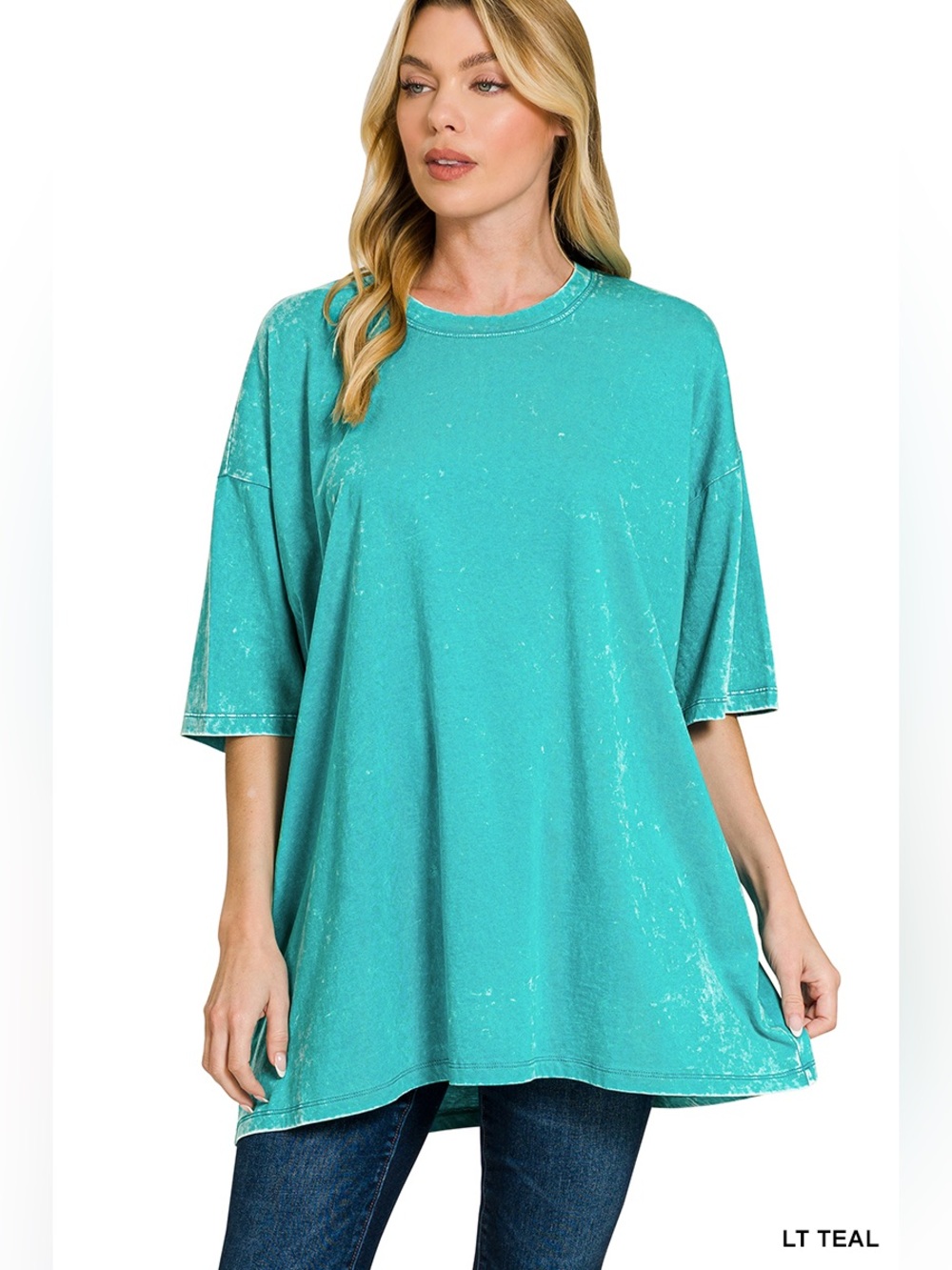 Z12 Zenana Oversized Aqua Mineral-Wash Boyfriend Tee